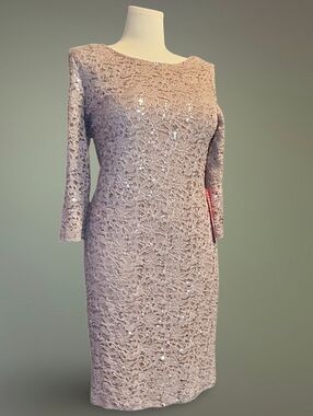 Onyx Nite Taupe Lace Sequin Mother of the Bride Dress Size 16 Classic Fairycore